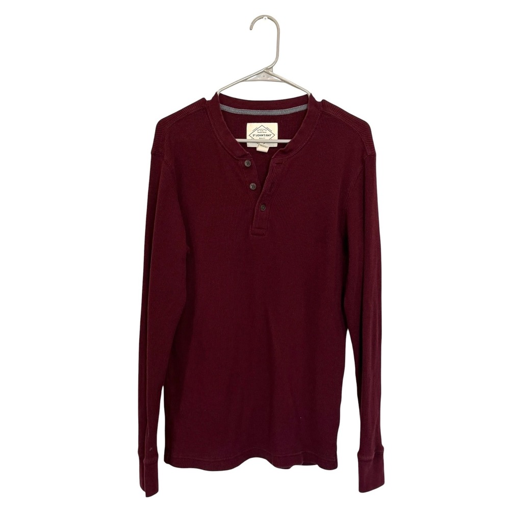 St John's Bay Burgundy Waffle Knit 100% Cotton Dexter Henley, M